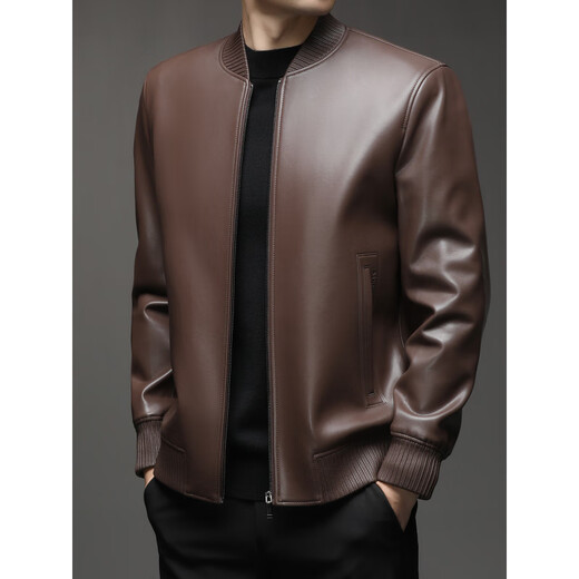 KBXNG劲霸2025秋季新款海宁真皮皮衣男士短款绵羊皮夹克棒球服潮流休闲 黑色薄款 黑色薄款 M 170(100-120斤)