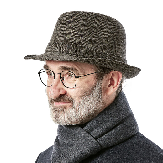 Woodpecker top hat for men, middle-aged and elderly dad, autumn and winter hat, woolen warm Shanghai beach British gentleman hat, grandpa and old man hat, striped brown, size S (head circumference 56CM)