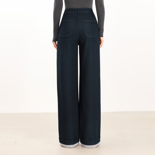 Eveli (eifini) Jiang Xin endorses Eveli herringbone velvet jeans straight wide-leg floor-length pants 2025 winter new style dark navy M 105-115 Jin Jin equals 0.5 kg waist circumference 70