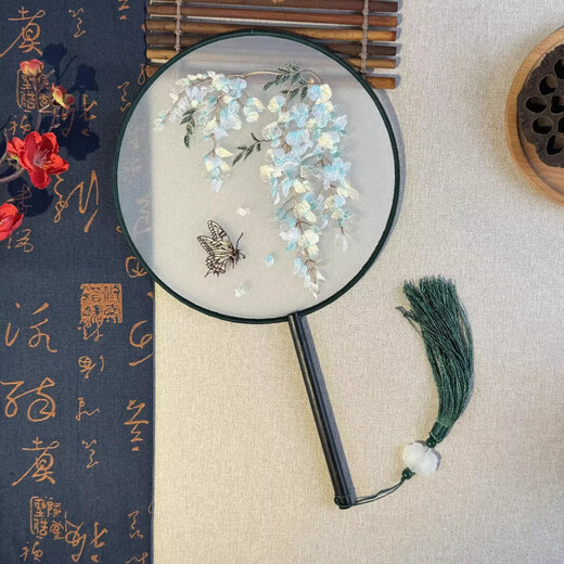 Wedding bride sister group bridesmaid fan fan wedding Chinese wedding gown photo props double-sided red fan elegant blue flower