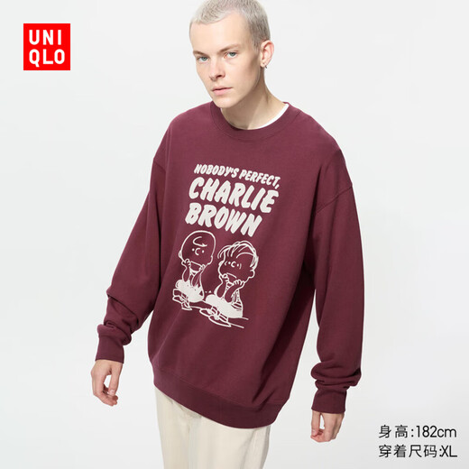 UNIQLO Men's and Women's UT PEANUTS Sweater Long Sleeve Sweatshirt Snoopy 481056 18 Dark Red M /170/92A