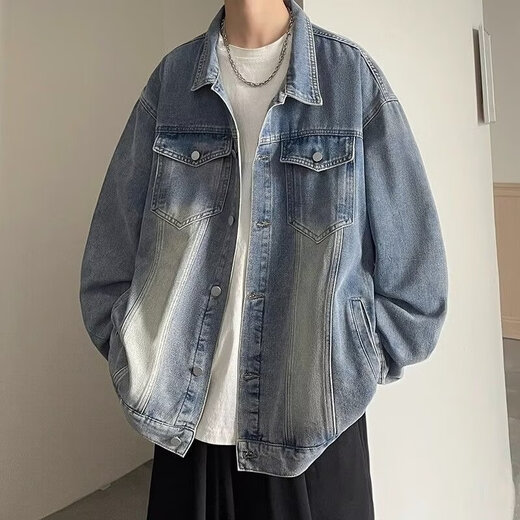 Cha Bailun CHELDBAILANNC denim jacket for men 2025 autumn Hong Kong style ripped American high-end loose student handsome trendy jacket for men Y1108 blue XL