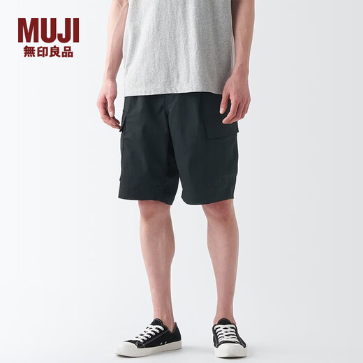 MUJI Men's Water Resistant Stretch Cargo Shorts Pants Casual Pants AED81C3S Black L