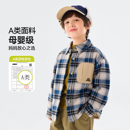 Dudujia Boys' Shirts Winter Children's Plaid Jackets Women's Plaid Fashion Versatile Autumn and Winter Style Shirts Trendy Navy 90