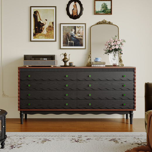 Anniydon Französische Retro -Truhe Kabinett Aufbewahrung Schlafzimmer Nachtkabine acht Kabine Fünf Eimer Kleine Apartment -Lagerschubladen -Eingangschrank [Retro Black Cabinet Door] 1,6 m Kabine 160*40*85 cm 12154