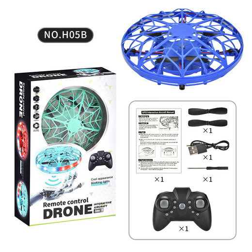 Neue UFO intelligente fliegende Untertasse Induktionsflugzeug Geste suspendierte vierachsige Drohne Kinderspielzeugflugzeug blaues UFO - Fernbedienung (kühles Licht)