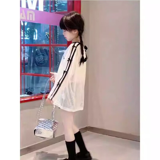 Disney Girls Autumn T-shirt Korean Style Bow Long Sleeve Top Children's New Lightweight Basement Air Conditioner Medium and Big Children Sun Protection White T 120