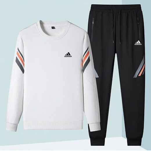 Adidas Clover Sports Jacket Set Men's Casual Autumn 2024 New Versatile Sweater Two-piece Set Trendy Slim Jacket AD5569 Black Jacket + Sweatpants 2XL