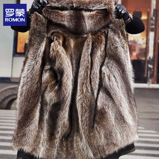 Romon mink fur coat for men winter mink fur all-in-one coat mid-length removable liner thickened fur coat black shell + mink fur liner (mid-length) 4XL 166-185Jin Jin equals 0.5 kg