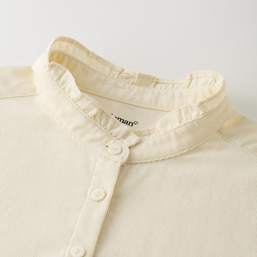 INMAN Pure Cotton French Ruffled Stand Collar Shirt Women's 2025 Autumn Temperament Commuting Long-Sleeved Corduroy Shirt Apricot S