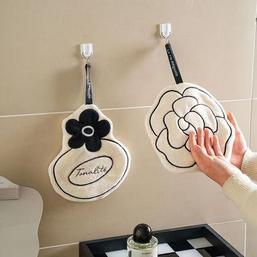Gong Qin French style hand towel hanging absorbent home coral velvet towel kitchen bathroom thickened hand towel cute souvenir Camellia series 3 pack