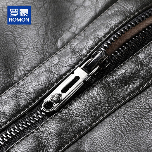 ROMON leather jacket men's autumn and winter casual solid color PU leather jacket velvet thickened top men's warm lapel jacket men