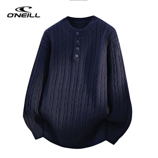 O NEILLONEILL/O'Neill retro twist Henry collar sweater men's autumn high-end lazy style sweater Navy M