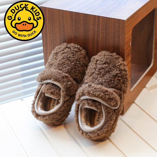 G.duck children's cotton shoes 2026 winter new style Velcro girls' furry shoes baby cotton shoes plus velvet warm girls' cotton shoes Khaki 21 Inner length 13.5cm