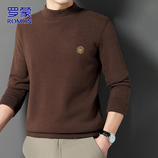 ROMON velvet sweatshirt for men in autumn and winter casual half turtleneck long-sleeved t-shirt for men with velvet thickened warm tops and bottoming shirts