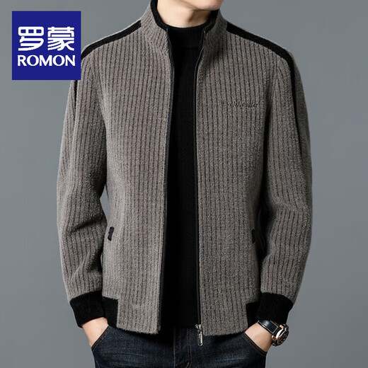 ROMON Woolen Jacket Men's New Autumn and Winter Casual Thick Middle-aged Dad Jacket Men's Warm and Cold-proof Jacket Men's Gray Velvet Thickened XL 135-150Jin Jin is equal to 0.5 kg