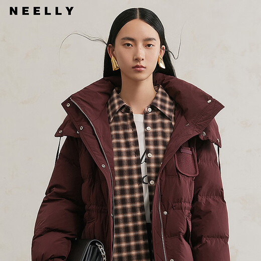NEELLY Nali Shopping Mall's new winter style hooded mid-length casual commuter down jacket for women 90% white duck down Ankola red S