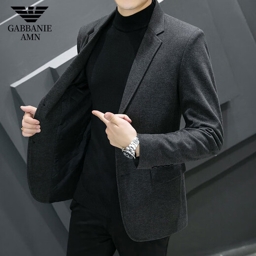 AX Armani men's thickened woolen suit Korean style slim autumn and winter coat gam-617 woolen suit jacket black M