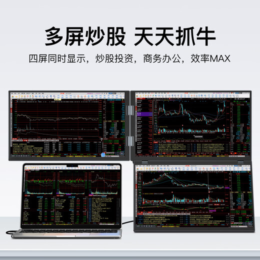 Zhilisheng portable all-in-one folding four-screen six-screen computer professional multi-screen stock trading special screen display stock trading futures financial trading equipment computer full set portable 18.5 three-screen (including permanent multi-screen software)