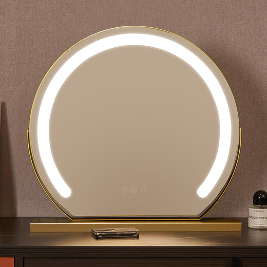 Mirror makeup mirror desktop desktop supplementary light charging with light smart internet celebrity bedroom high-definition round mirror rotating dressing mirror semi-circular cherry blossom pink 40 diameter plug-in model rotatable + three-tone lighting