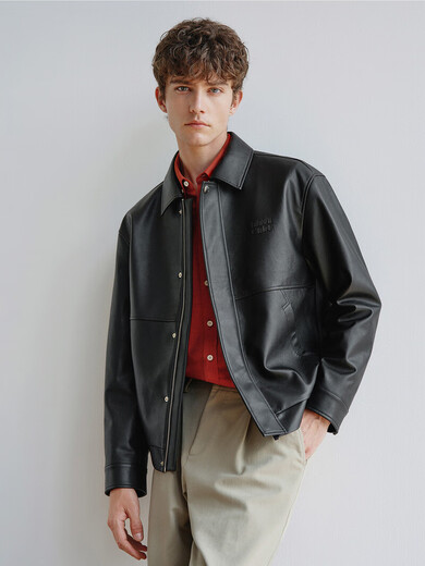 Navikel Italian dinghy retro lapel genuine leather jacket for men 25 autumn new black cowhide jacket 0979 Dark Night Black S