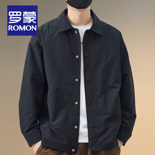 ROMON Men's Lapel Jacket 2025 Spring and Autumn New Solid Color Casual Handsome Top Loose Simple Fashion Windproof Jacket Regular Style 8802 Gray Green XL (Recommended 135-155 Jin Jin equals 0.5 kg)