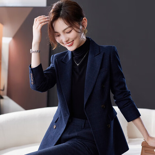 Davia High-End Suit Suit Women's Fashion Slim Suit Jacket Women's Professional Slim Business Formal Wear Navy Suit + Wide Leg Pants Thick XL (115-125 Jin Jin equals 0.5 kg)