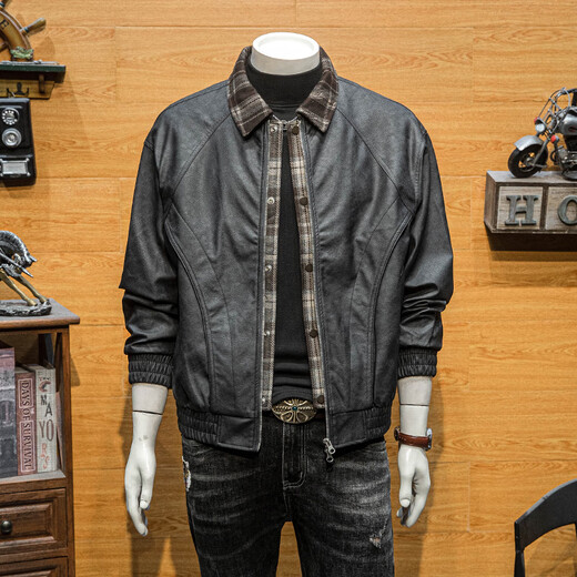 JAGR trendy brand leather men's jacket fake two-piece spring and autumn trendy casual leather jacket top men's trendy men's leather jacket black black M