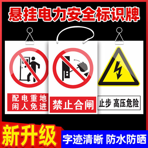 Ximo prohibits closing of the switch and someone is working. Warning sign. Work here sign. Electrical construction safety sign. Stop high. Work here (lanyard).