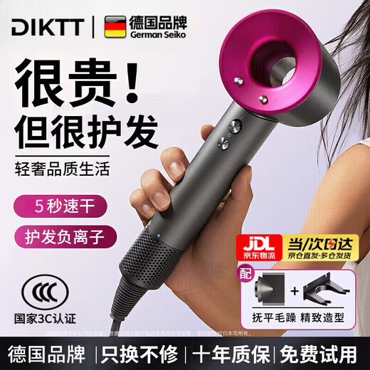 DIKTT Germany hair dryer for home use, silent negative ions, high power, no harm to power generation, hair dryer for girls, genuine home use, no harm to hair, silent second-drying hair care hair dryer, rose red, single nozzle, 3 billion negative ions, Valentine's Day gift for your partner
