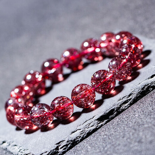 Dianzhao Natural Red Gold Strawberry Crystal Bracelet Super Seven Flower Crystal Women's Shining Diamond Blue Moonlight Tanzanite Tourmaline Strawberry Crystal Bracelet 9mm