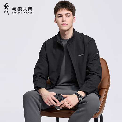 Dances with Wolves Quilted Warm Stand Collar Jacket Men's 2025 Autumn New Commuting Versatile Easy Care Men's Jacket 1041 Black 001 L (175)