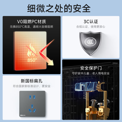 NVC NVC electrician switch socket 16a three-hole socket 86 type high power socket panel N25 foggy gray