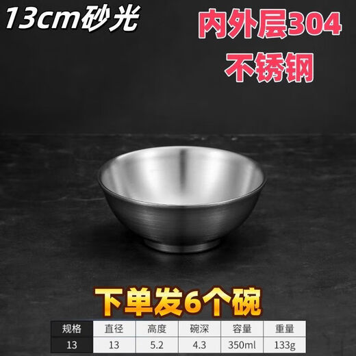 Meikejie 304 stainless steel rice bowl and noodle bowl for students and children, double-layered bowl, insulated anti-scalding soup bowl, cold noodle bowl, tall bowl, sanded A-grade high bowl legs, double-layered anti-scalding + heat insulation/diameter 22cm, 8.8-inch rooster bowl shape (pack of six)