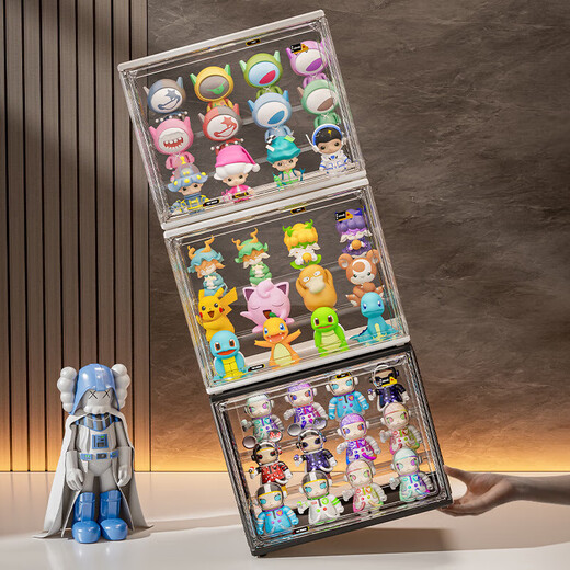 Haofanjie Figure Cabinet Display Cabinet Blind Box Display Box Bubble Mart Display Rack Storage Box Acrylic Doll Figure Box Fully Transparent Extra Large/Built-in 4 Layers Acrylic Fully Transparent, Magnetic Door, With Stickers