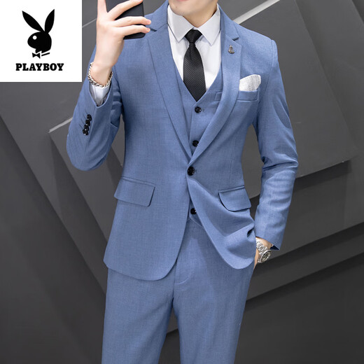 Playboy (PLAYBOY) high-end casual suit suit for men, Korean style business suit, three-piece suit, slim fit wedding groomsmen dress, high-end suit, apricot suit + vest + pants, waist tie XL (120~135Jin Jin is equal to 0.5kg)