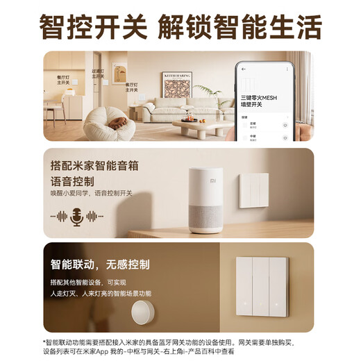 Commutateur intelligent ultra-mince fabriqué par Jingdong, version zéro feu Mesh2.0 a été connecté à l'application Mijia pour contrôler intelligemment le mur à double ouverture blanc