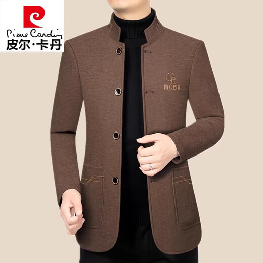 Pierre Cardin (Pierre Cardin) new autumn and winter woolen jacket for men middle-aged stand-up collar tunic suit fashion high-end trendy brand casual wool jacket for men black (spring style) XL 180 (135-150Jin Jin equals 0.5 kg)
