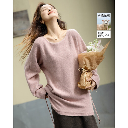 Demana sheep wool autumn style one-line neck sweater adjustable acrylic bead belt sweater top