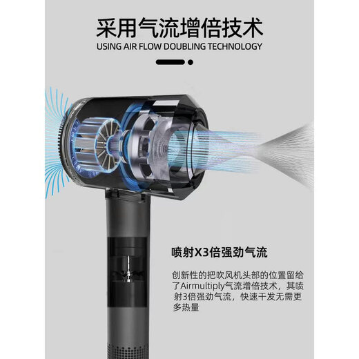 Leifen upgraded version National 3C certification丨5 billion negative ion hair care official flagship high-speed hair care negative ion hair dryer for home use 2025 Leifen leafless hair dryer high-grade gray-five air nozzles 3.3 meters + hanging