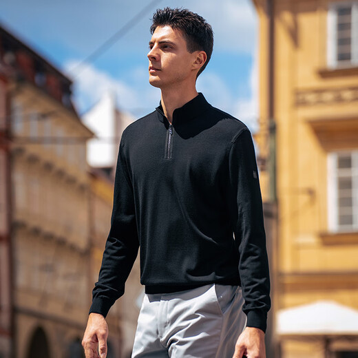 布先生高级感半高立领羊毛衫男纯色商务通勤毛衣男BT16895断码清仓 钢琴黑 XL (180)