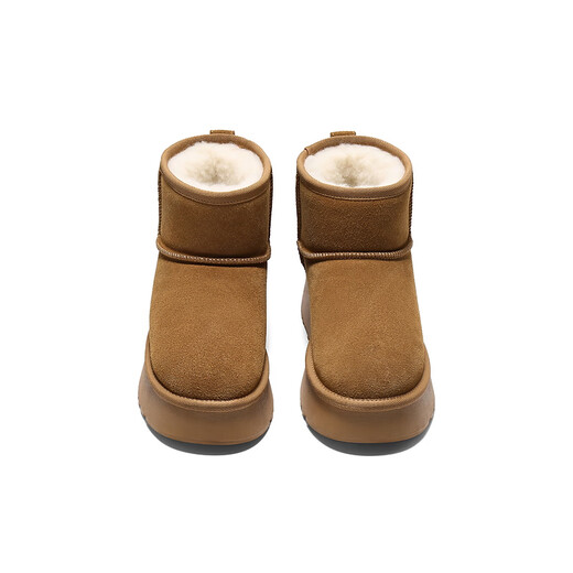 Belle thick-soled cold-proof snow boots 2025 winter new women's thickened warm velvet wool chimney short boots pine cone brown 38