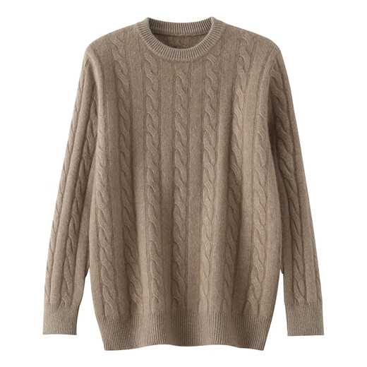 
2025 autumn and winter new cashmere sweater men round neck twist high-end middle-aged men thick brushed knitted sweater beige L