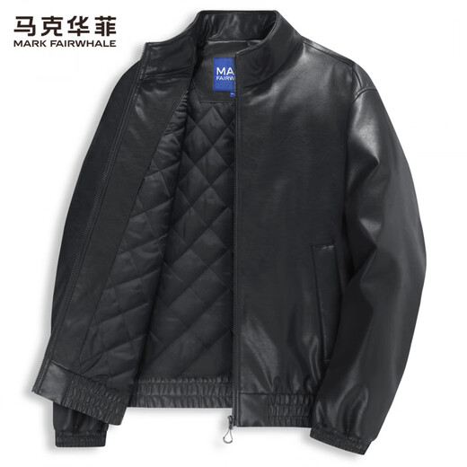 Mark Huafei motorcycle style stand collar leather jacket men's 2025 autumn and winter new embroidered American imitation leather quilted jacket 1006 black 001 L 175