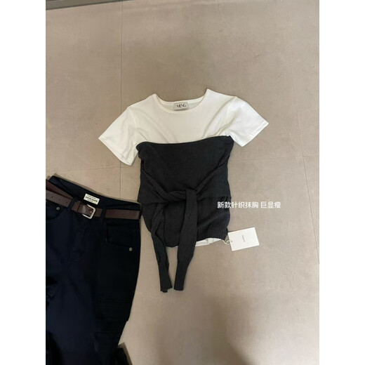 Xin Youjie 2025es Korean blogger T-shirt knitted tube top outer wear for women autumn and winter stacking artifact versatile slimming 2026 one size one size black single piece tube top