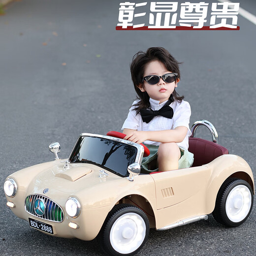 Bebeile children's electric car toy car can sit on four-wheel remote control electric car 1-3-6 years old boys and girls first birthday gift high-end - white dual drive 6V4 dual battery + remote control + Bluetooth + light and music first birthday gift for boys and girls can drive the car