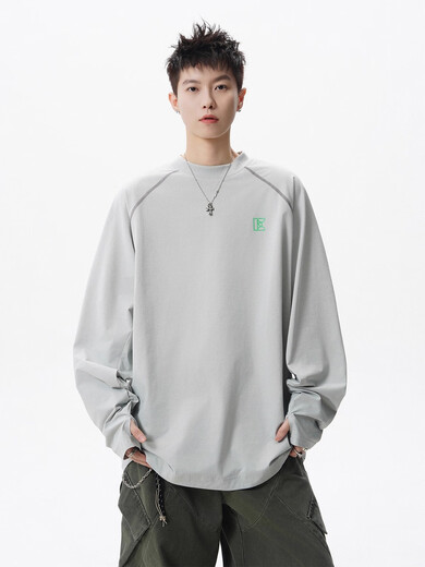 OEMG American open-stitch design long-sleeved T-shirt for men in autumn new sports quick-drying inner top trendy brand base shirt lemon yellow XL recommended 110-130Jin Jin equals 0.5 kg