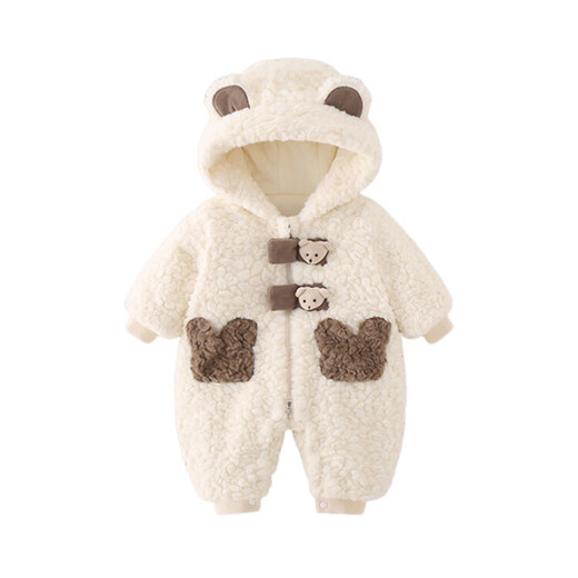 G.DUCKKIDS小黄鸭童装婴儿衣服秋冬加绒新生儿连体衣宝宝冬装棉服毛毛衣外套 杏色 80cm 80码7-11月(建议宝宝75-)cm