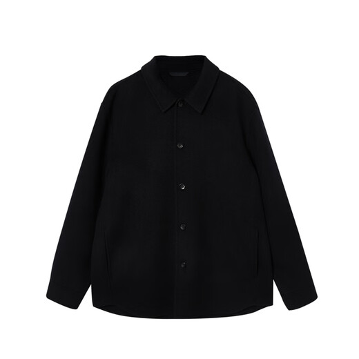 JACK&JONES men's autumn woolen coat pure wool daily commuting single-breasted loose long-sleeved coat 225427016 E40 black L (180)