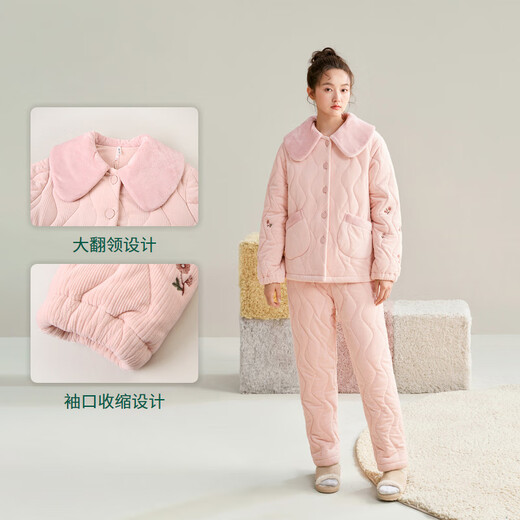 Anzhiban Huge Warm Three-layer Padded Thickened Pajamas for Couples Winter 2025 Extra Thick Winter Style Can be Weared Outside Home Clothes Light Bean Paste Women XL